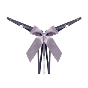 Culotte string sexy à nœud, taille basse, motif papillon, en dentelle blanche perlée, pour femmes matures - Product Image 3