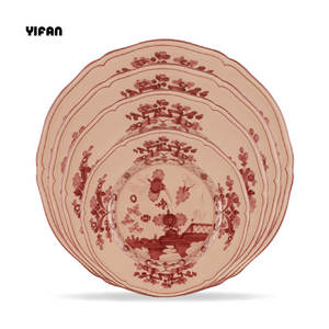 Gran Venta Lujosa Vajilla de Porcelana de Ceniza de Hueso con Diseño Floral Colorido en Rojo Ladrillo para Bodas - Product Image 2