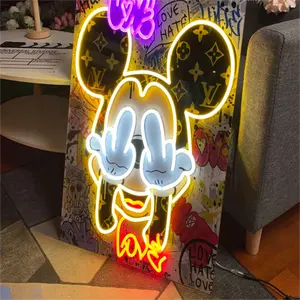 Venta caliente LED letrero de neón UV impreso colorido Anime Mikymouse Luz de letrero para decoración de pared