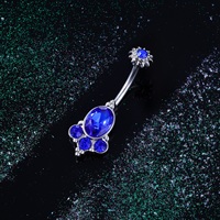 Cincin Pusar Cantik Motif Bunga untuk Wanita, Cincin Pusar Biru, Cincin Pusar 14g, Perhiasan Tindik Pusar