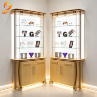 Vitrine optique en bois sur mesure avec éclairage LED et présentoir à lunettes en verre, autoportante