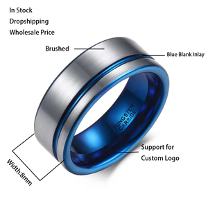 Không thấm nước 8mm bạc/Màu xanh vonfram vòng trống <span class=keywords><strong>Inlay</strong></span> Mens ban nhạc đám cưới vonfram Đen chải vonfram Nhẫn dropshipping - Product Image 4