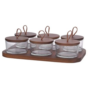 Japanese Style Multi Compartment Glass Dish With Lid Wooden Pattern Serving <b>Tray</b> For Dried Fruit Snack <b>Storage</b> Home Use - Product Image 5