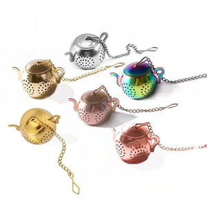 Infuseur à thé en vrac en forme de théière WELAND de haute qualité, en acier inoxydable, <span class=keywords><strong>filtre</strong></span> à thé en feuilles, <span class=keywords><strong>filtre</strong></span> arc-en-ciel or argent - Product Image 3