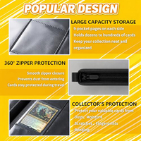 Porte-cartes Top Loader avec fermeture éclair en cuir PU noir, capacité 3x4 pouces, pour cartes de sport et de jeux TCG