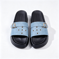 Chaussons pour hommes à plateforme, double boucle, en similicuir PU, à semelle épaisse, à bout ouvert, décontractés, antidérapants, respirants, pour l'été, intérieur, extérieur, plage