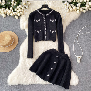 Conjunto de Dos Piezas para <span class=keywords><strong>Mujer</strong></span>, Atuendo <span class=keywords><strong>Juvenil</strong></span>, Cárdigan de Punto y Falda Corta Versátil, Conjunto Casual de 2 Piezas para <span class=keywords><strong>Mujer</strong></span> - Product Image 3