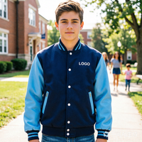 Veste de baseball universitaire en molleton CVC de haute qualité avec logo personnalisé pour hommes, vente en gros, veste de sport unie pour hommes