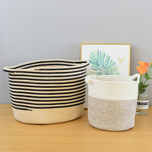 Woven Storage Baskets Cotton Thread Round <b>Handmade</b> Clothing Organizer Desktop Storage Basket For <b>Clothes</b> Snacks Sundries - Product Image 1