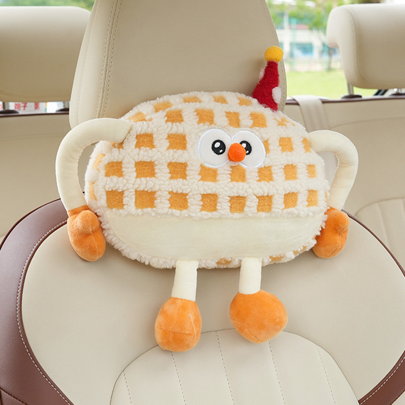 Appui-tête monstre en peluche à carreaux orange