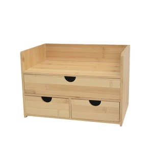 Boîte de rangement de bureau en bambou avec tiroirs, couleur bois naturel, organiseur de cosmétiques, armoire de rangement multi-niveaux - Product Image 1