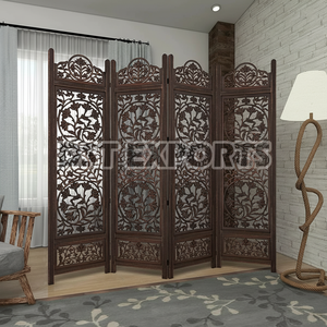 Traditional Indian Hand-Carved <b>Wooden</b> Room <b>Divider</b> Foldable Movable Folding <b>Screen</b> for Living Room Hotel Floor Room <b>Divider</b> USA - Product Image 1
