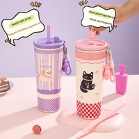 Nouvelle tasse thermique isolée en acier inoxydable 316 pour femmes, style moderne minimaliste, grande capacité, portable, avec paille et sangle de transport