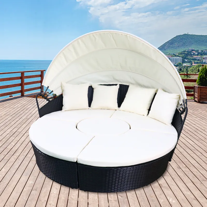 Açık hint kamışı bahçe mobilyaları Set ayrılabilir Sunbed Sun lounger veranda koltuk takımı geri çekilebilir gölgelik Villa ile