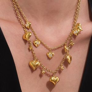 Collana a <span class=keywords><strong>Cuore</strong></span> in Acciaio Inossidabile con Zircone Placcata in Oro 18k, Gioiello Personalizzato e di Lusso Leggero - Product Image 2