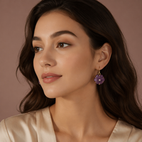 Boucles d'oreilles pendantes en forme de fleur en quartz, pierre précieuse naturelle sculptée, avec crochet doré et zircon, bijoux floraux pour femmes