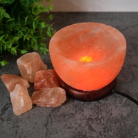 Holzfuß Ladegerät USB Natural Crafts Fire Bowl Glücks lampe aus Pakistan Pink Stone Herstellungs preis Himalaya Salz lampe