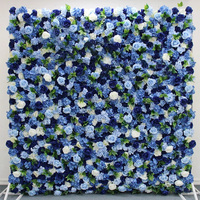 MoKtong Blaue Blumenwand-Kulisse 8x8 ft 5D Roll-up mit Echt Aussehenden Seidenrosen Hortensien Grünzeug für Hochzeit Party Dekoration
