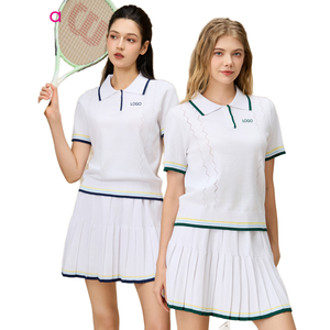 Camiseta de Golf de Manga Corta con Cuello y Minifalda Plisada para Tenis, con Bloques de Color, de Secado Rápido, 100% Viscosa, 2 Piezas - Product Image 1