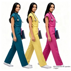 Witte Jogger-stijl cosmetologie-uniform, jagersgroene werkoverall met riem, 42388 bodysuit met rits - Product Image 1