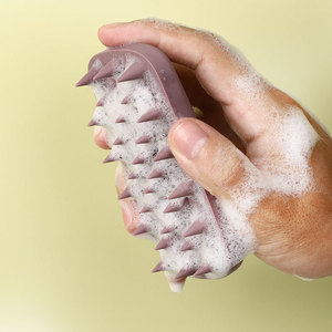 Silicone Scalp Massage <b>Brush</b> Rectangular Conical Teeth For Wet And Dry Use Green Orange Red Bean <b>Paste</b> - Product Image 4
