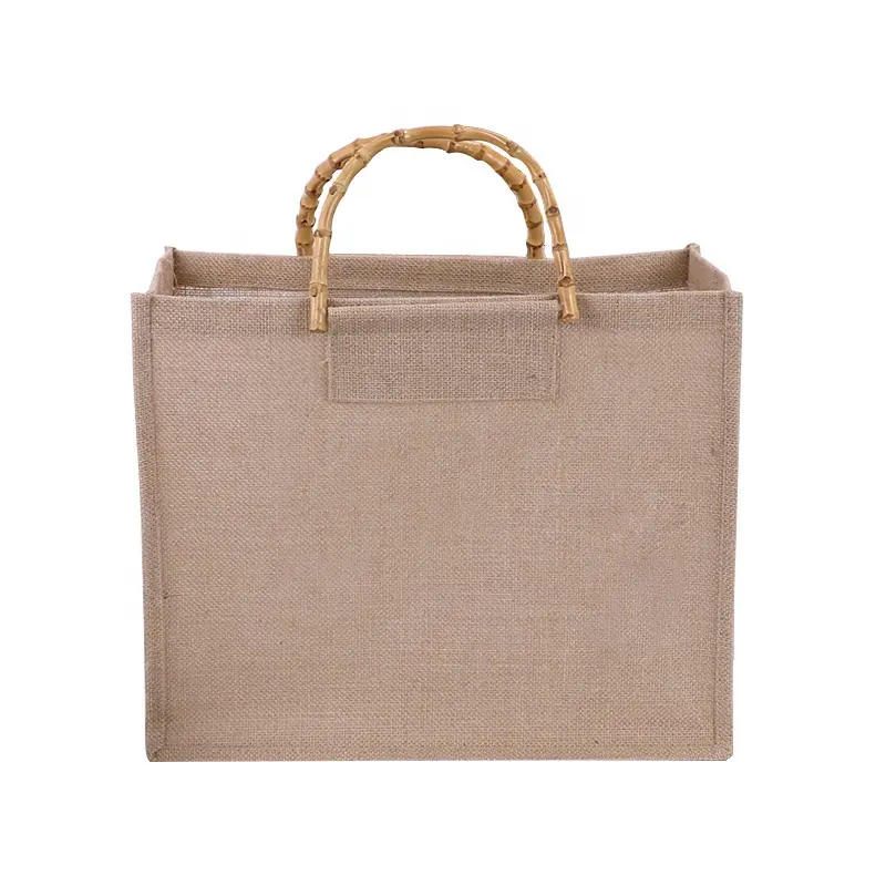 निर्माता पर्यावरण के अनुकूल सन बर्लेप ढोना बैग प्राकृतिक जूट बैग के साथ बांस संभालती उपहार शॉपिंग समुद्र तट बैग के लिए प्रचार