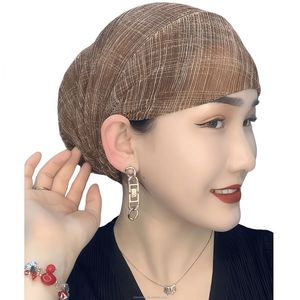 Wholesale headscarves, Muslim women's mesh eco-friendly breathable solid color braided elastic yoga chemotherapy <b>hats</b> - Product Image 3