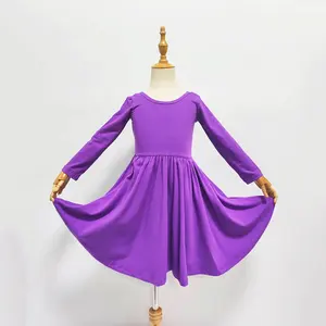 Wholesale Toddler Children Mardi Gras Jersey Purple Cotton Twirly Dress For Kids Girl Long Sleeve Dresses