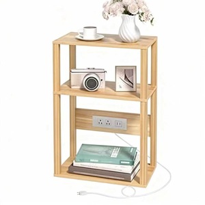 Wooden Narrow <b>Side</b> <b>Table</b> With <b>Storage</b> And Power Outlet For Bedroom Or Living Room Use - Product Image 5