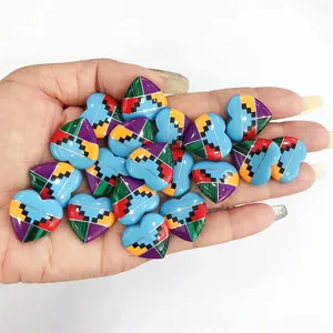 Wholesale bulk price natural stone turquoise hand splicing bohemian style crystal heart shape jewelry loose stones for diy