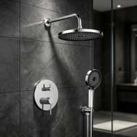 Ensemble de douche encastré chromé avec corps en laiton, poignée en alliage de zinc, pommeau de douche pluie et mitigeur de douche à main pour salle de bain