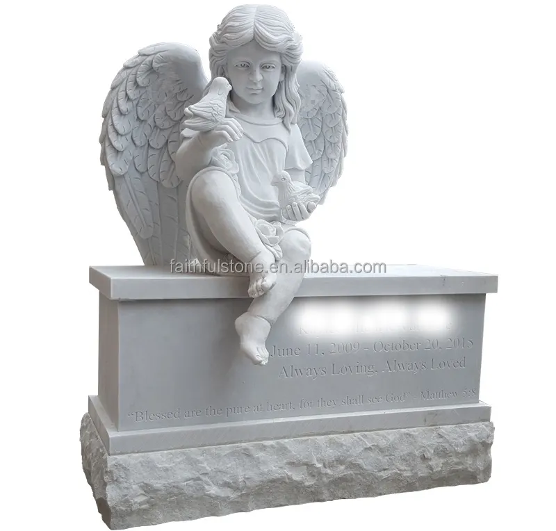 Memoriale di marmo naturale su ordinazione della statua di angelo della lapide dell'incisione di angelo