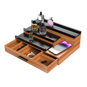Organizador de colonias Yoz&Papa para hombres, estante de almacenamiento de madera con cajones, caja de cosméticos de escritorio de varias capas - Product Image 5