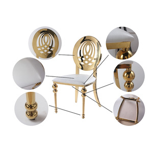Chaise de salle à manger en aluminium doré moderne et simple haut de gamme avec dossier, coussin creux et <span class=keywords><strong>housse</strong></span> souple pour hôtel et mariage - Product Image 3