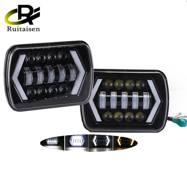 Square 7 Inch LED Headlight 5x7 7x6 55W Hi Low Beam Arrow Turn Signal Light with DRL for Truck Work Lights Car 4x4 Offroad