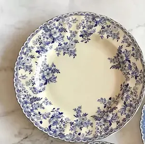 Blue And White Retro Porcelain Tableware Luxury Western Restaurant Ceramic Dinner Plates Sets Dinnerware