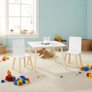 Table de jeu d'activité en bois blanc et ensemble de 2 chaises meubles pour enfants pour les tout-petits ensemble de table et de chaises de 3 pièces - Product Image 2
