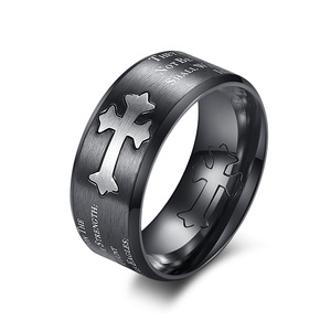 Isaiah Cross <b>Titanium</b> Steel Ring Black And Gold Men's Everyday Wear Jewelry - Product Image 1