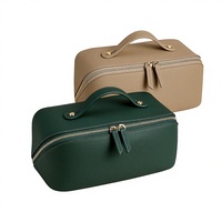 Sac cosmétique portable en cuir véritable à double fermeture éclair pour femmes, motif litchi, pour la maison/les voyages/les affaires/les performances