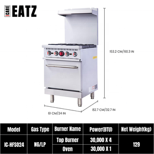 ETL được liệt kê 24-inch rộng thép không gỉ thương mại <span class=keywords><strong>gas</strong></span> Phạm vi 4 Burner với lò nướng cho khí đốt tự nhiên hoặc chất lỏng Propane sử dụng - Product Image 2