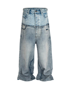 <span class=keywords><strong>Jeans</strong></span> da <span class=keywords><strong>Uomo</strong></span> Personalizzati 14 oz a Doppio Strato con Colori Contrastanti e Gamba Larga all'Ingrosso - Product Image 3
