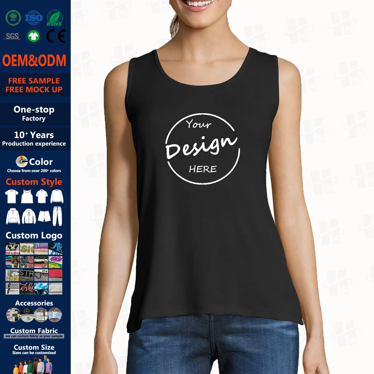 Customized High Quality Yoga Top T Shirts Sleeveless Screen Print Athletic Gym 93% Cotton 7% Spandex Raceback Tank Top Women