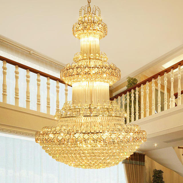 Zeal Lighting Hote Ceiling Hanging Lamps Gold Large Size Luxury K9 Crystal Ball Gold Chandelier Light for Staircase