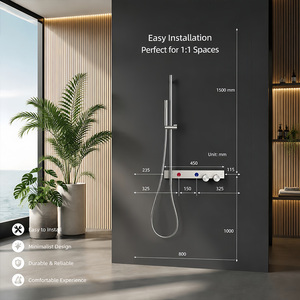 Sistema de <span class=keywords><strong>ducha</strong></span> de pared cepillado con riel vertical, rociador de mano y control de doble perilla, venta al por mayor de fábrica - Product Image 2