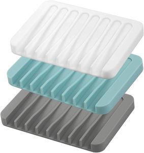 Porte-savon en silicone rectangulaire, support minimaliste, auto-drainant, facile à nettoyer, gris, turquoise, blanc - Product Image 1