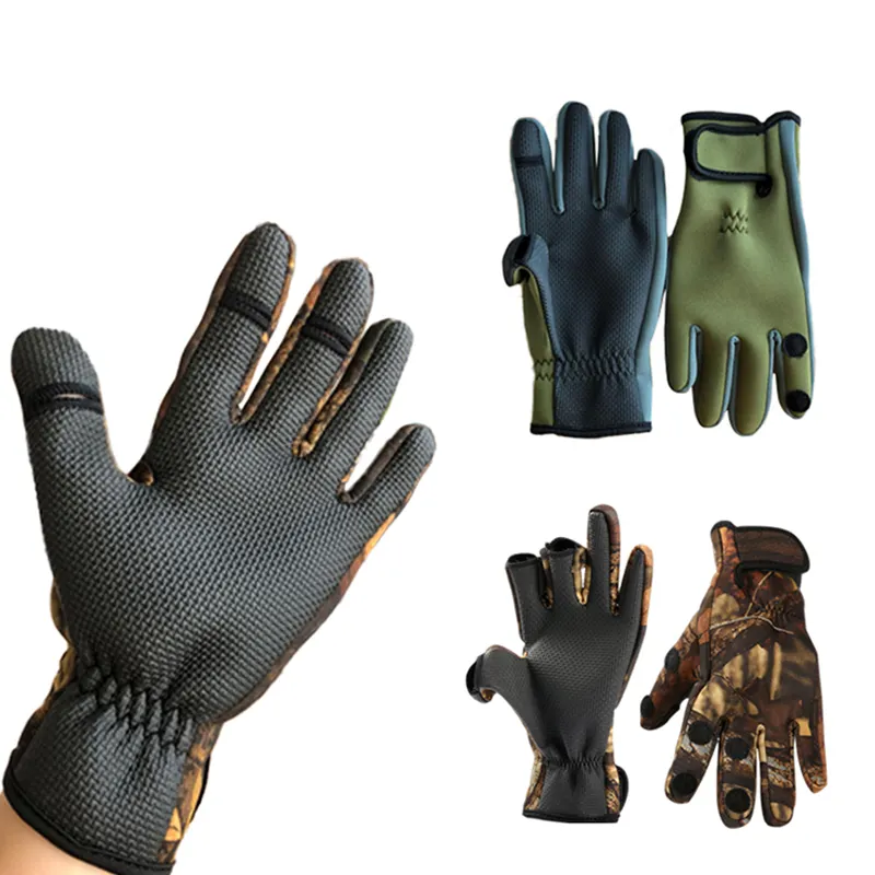 Cheap Stretch Neoprene Fishing Glove Wholesale 3 Cut Fingers Non-Slip Waterproof Fisherman Gloves