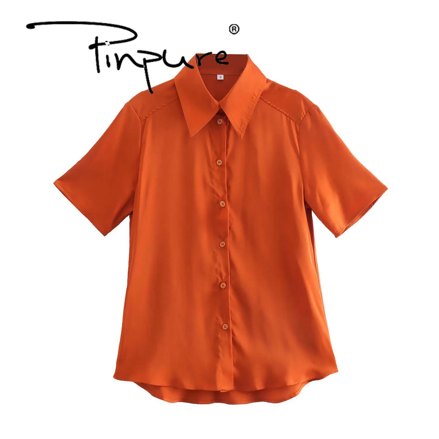 Blusas femininas r30617s para verão, camisa de manga curta, cor sólida de cetim e seda, 2022