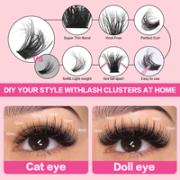 [En stock] DIY 10 rangées de cils en grappe synthétiques PBT, faux cils volume naturel réutilisables longue durée tenue forte maquillage