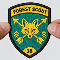 Patch Kustom untuk Pakaian Desain Perisai Rubah Hutan dengan Spanduk dan Chevron Kuning untuk Hoodie dan Rompi AWELLS