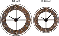 Jam Dinding Dekoratif 23,6 Inci, Ukuran Besar, Bergaya Rustic Vintage, Logam, Tanpa Suara Tik-tok, Dioperasikan dengan Baterai, Jarum Angka Arab, untuk Ruang Tamu